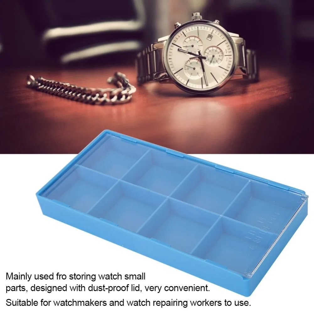 Professional 8 Grid Watch Parts Storage Box Plastic Material Watch Parts Organizer Watchmaker Repairing Tools Table Top Use