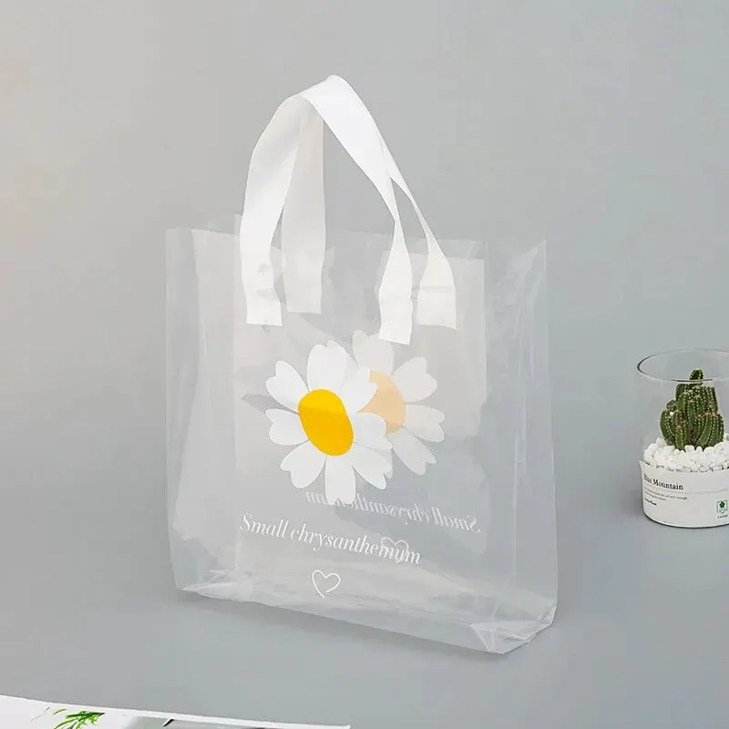 Gift bags 5pcs Transparent Daisy Gift Bags Birthday Wedding Party Gift Packaging Bag Put Food Lunch Storage Bag