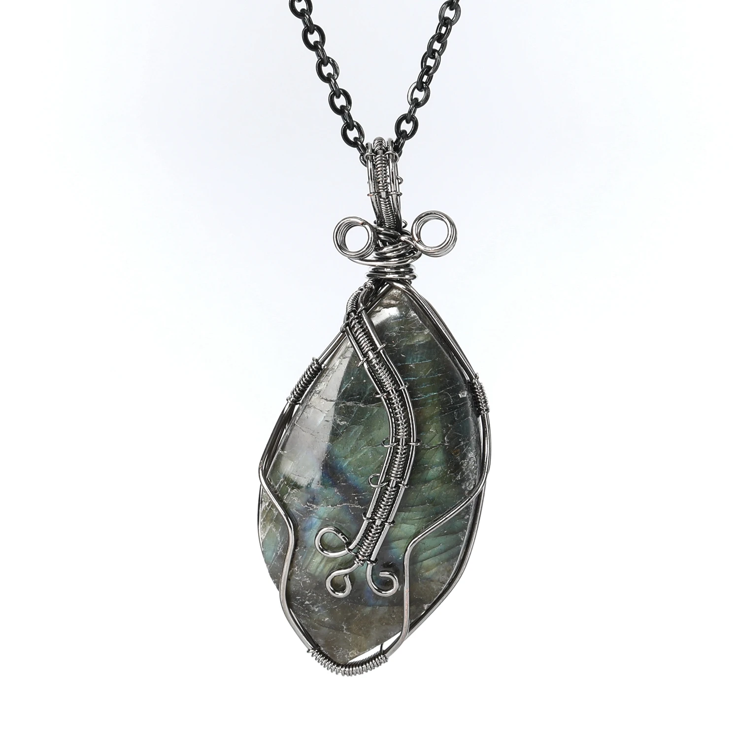VGDS Unique Natural Crystal Labradorite Stone Handmade Wire Wrapped Charms Pendants Necklaces Retro Fashion Men Women Jewelry 6