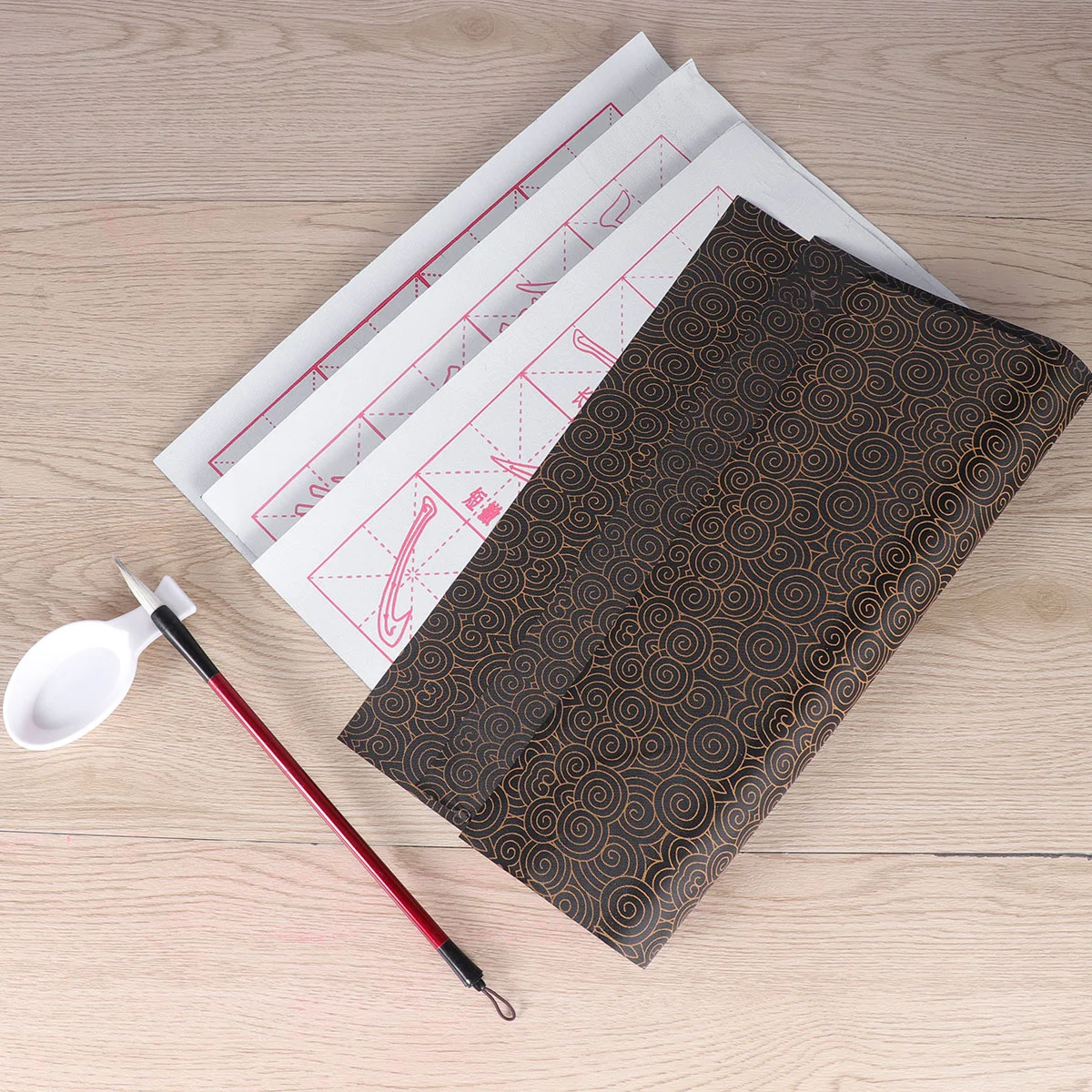 

6 Pcs/Set Four Treasures Calligraphy Exercises Cloth Chinese Practicing Mat Gridded Fabric Water Writing Brush