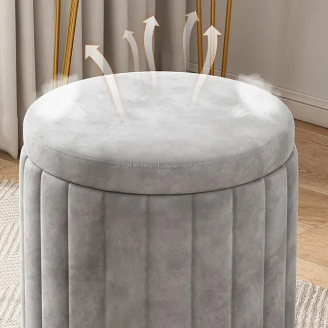 Soft Velvet Round Dressing Ottoman Storage Bench Makeup Vanity Chair Shoe Stool Footrest Footstool Muebles