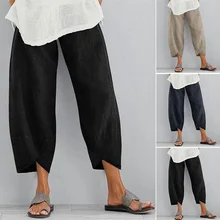 

Casual Women Harem Pants Loose Solid Color Linen Cotton Wide Leg Pants Summer Pantalon Plus Size Comfortable Female Trousers