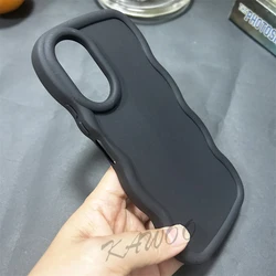 Vibrant Curly Frame Soft TPU Case with Wavy Bumper - Slim Shockproof Macaron Colors Phone Cover for Oppo A38 A18 4G (Black)