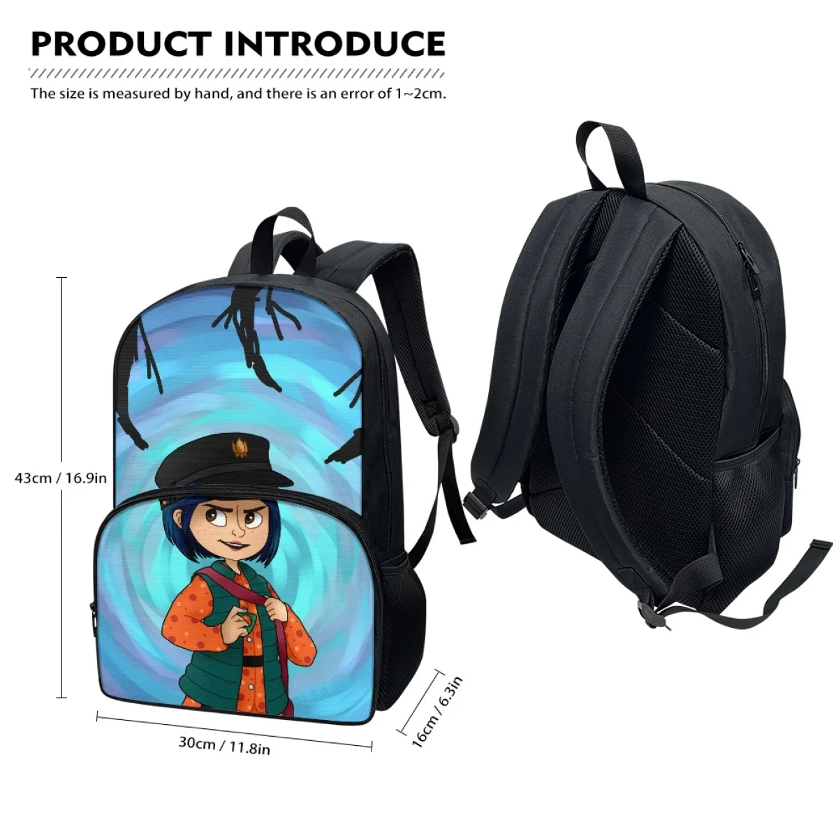 FORUDESIGNS Middle School Backpacks Utility Multi-Pocket Bookbags Coraline Fluffy Stationery Storage Back Pack Travel 17 Inch