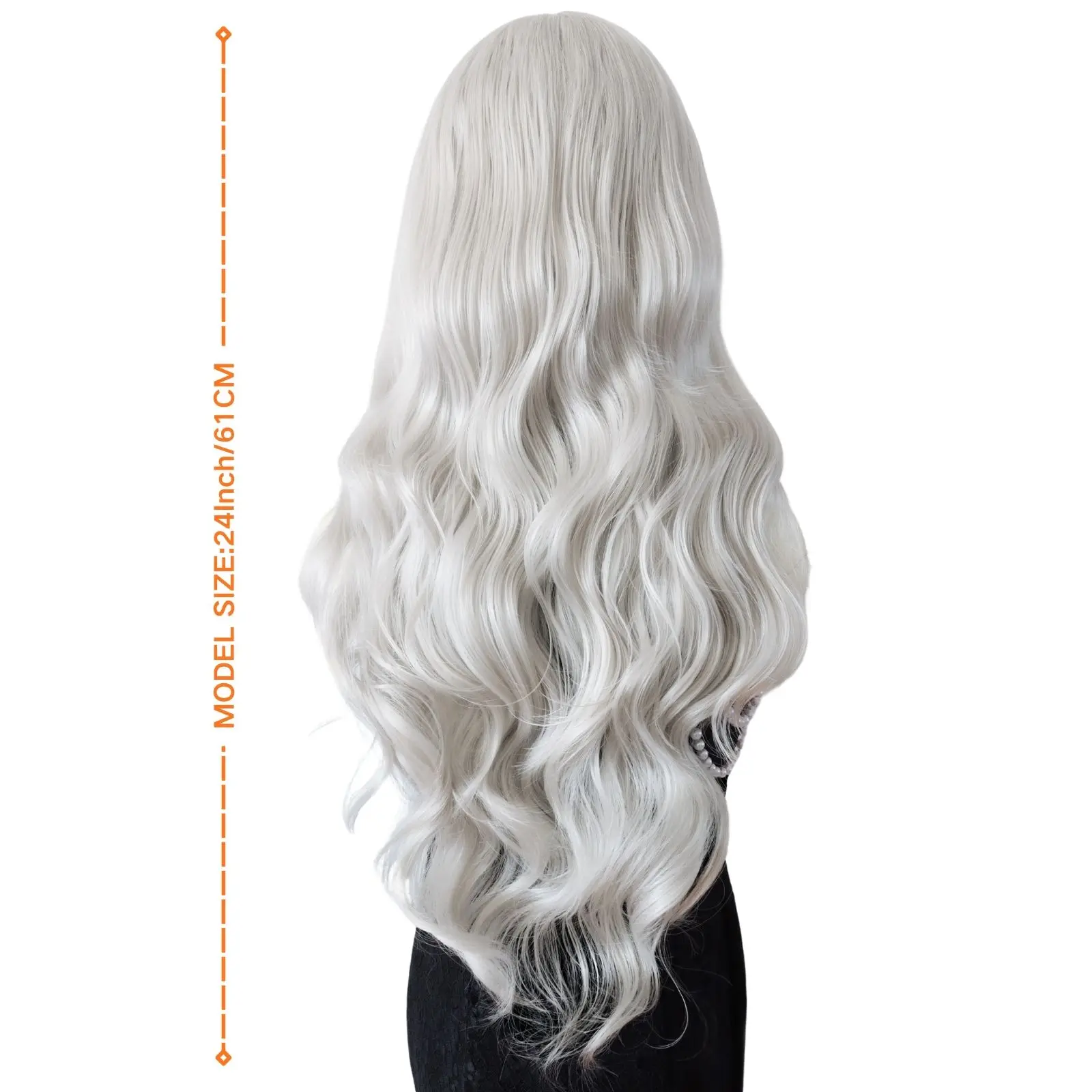 Long Wavy White Synthetic Lace Front Wig Heat Resistant Fiber Body Wavy Lace Front Wig Pre Plucked Natural Hairline Wig 26Inch