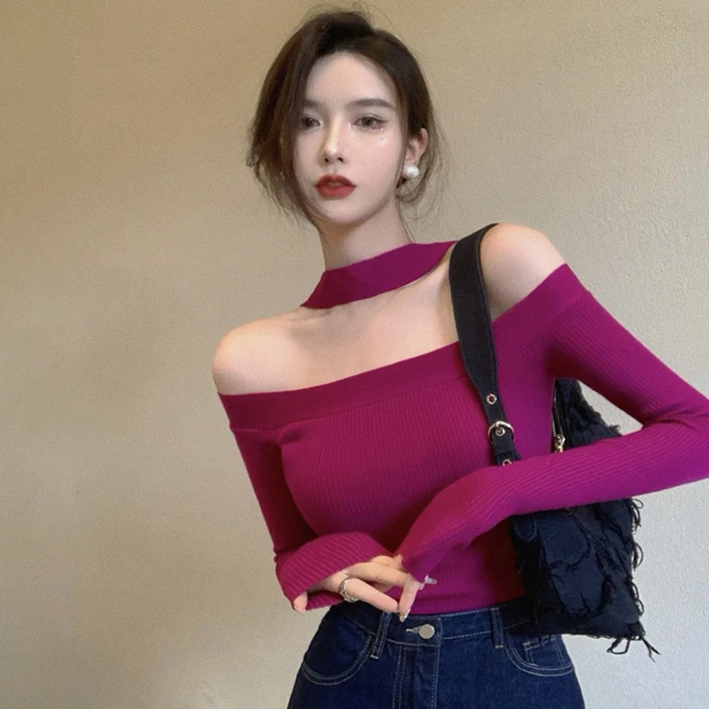 Korea Style Off Shoulder Sexy Halter Sweater Slash Neck Off