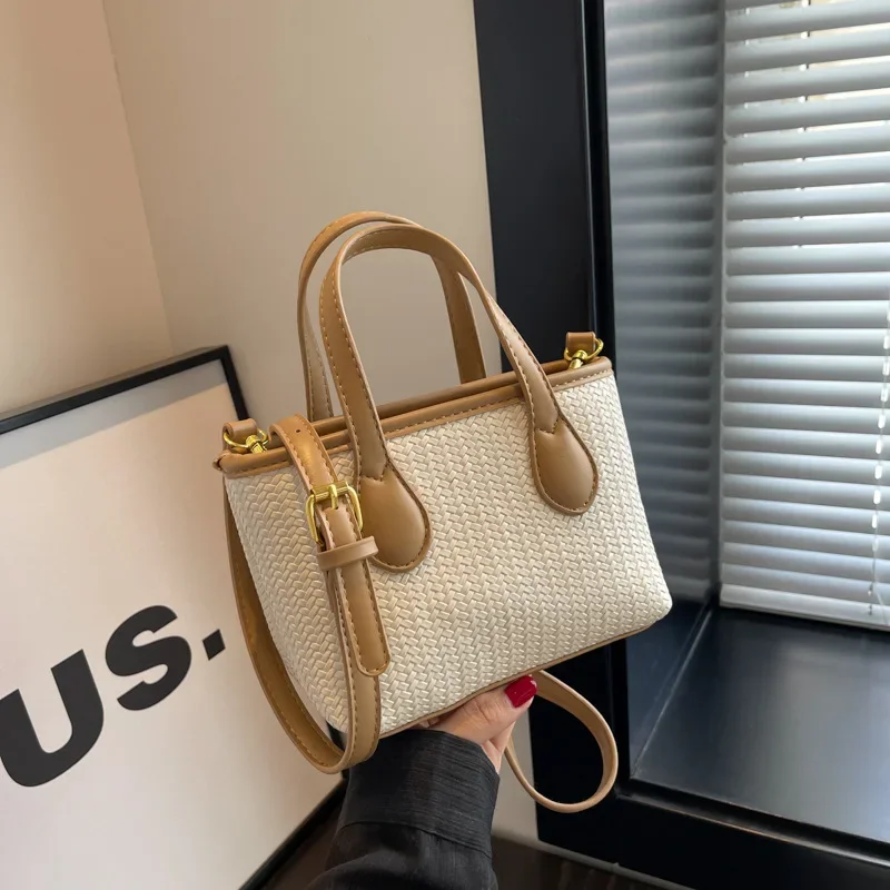 

2023 New Contrast Color Fashion Advanced Texture Small Bag Women's Bag Shoulder Bag Vegetable Basket Minority All-Match Messenge