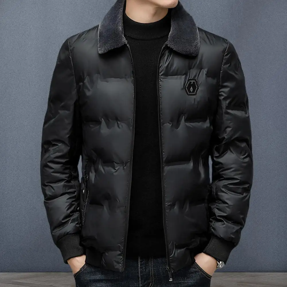 Lapel Design Jacket Stylish Mid-length Men's Down Coat with Faux Fur Lapel Windproof Cold Resistant Plus for Fall/winter for Men