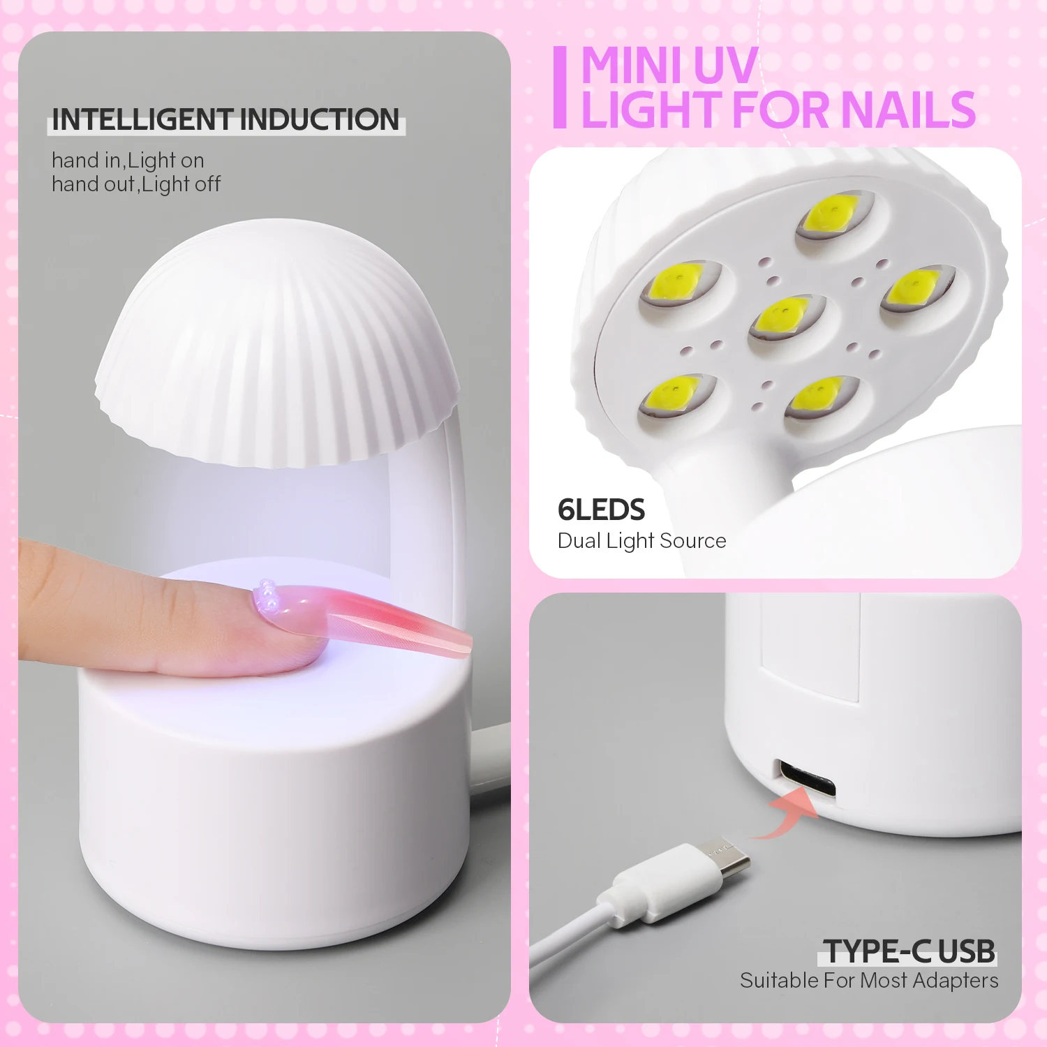 New Nail Drying Lamp 6LED Lamp Mini Nail Dryer UV Lamp Manicure Machine With USB Cable Gel Nail Polish Dryer Home Travel Use 3