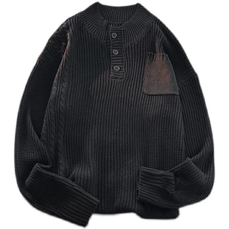 Autumn and Winter Warm Fashion Solid Color Fashion Sweater Men's Sweater Loose Pullover Knitted Sweater Bottoming Shirt A103