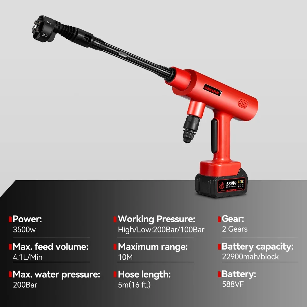 Brushless 200Bar 3500W Electric High Pressure Washer 6-in-1 Cordless Spray Gun Car Washer Garden Cleaning for Makita 18V Battery 6