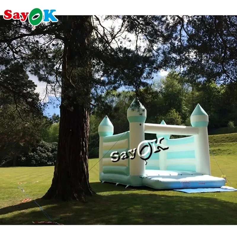 

SAYOK Giant Inflatable Wedding Bounce Castle Blue White Inflatable Bouncy House Jumping Castle for Wedding Party Shows Events