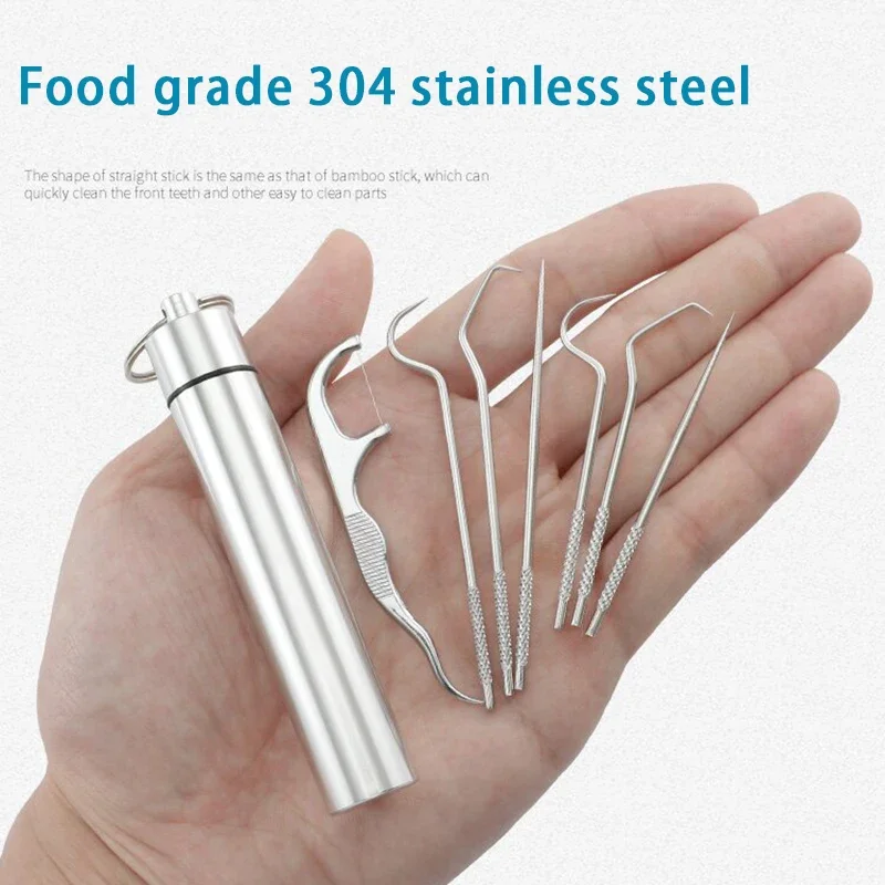 Toothpick Set Toothpick Set Tooth Flossing Reusable Aluminium Alloy Toothpicks Portable Toothpick Floss Teeth Cleaner Oral Cleaning