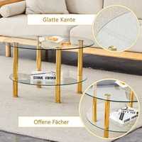 Table basse moderne à 2 niveaux en verre avec pieds en métal doré, robuste, spacieuse, minimaliste, meubles de luxe pour salon 5