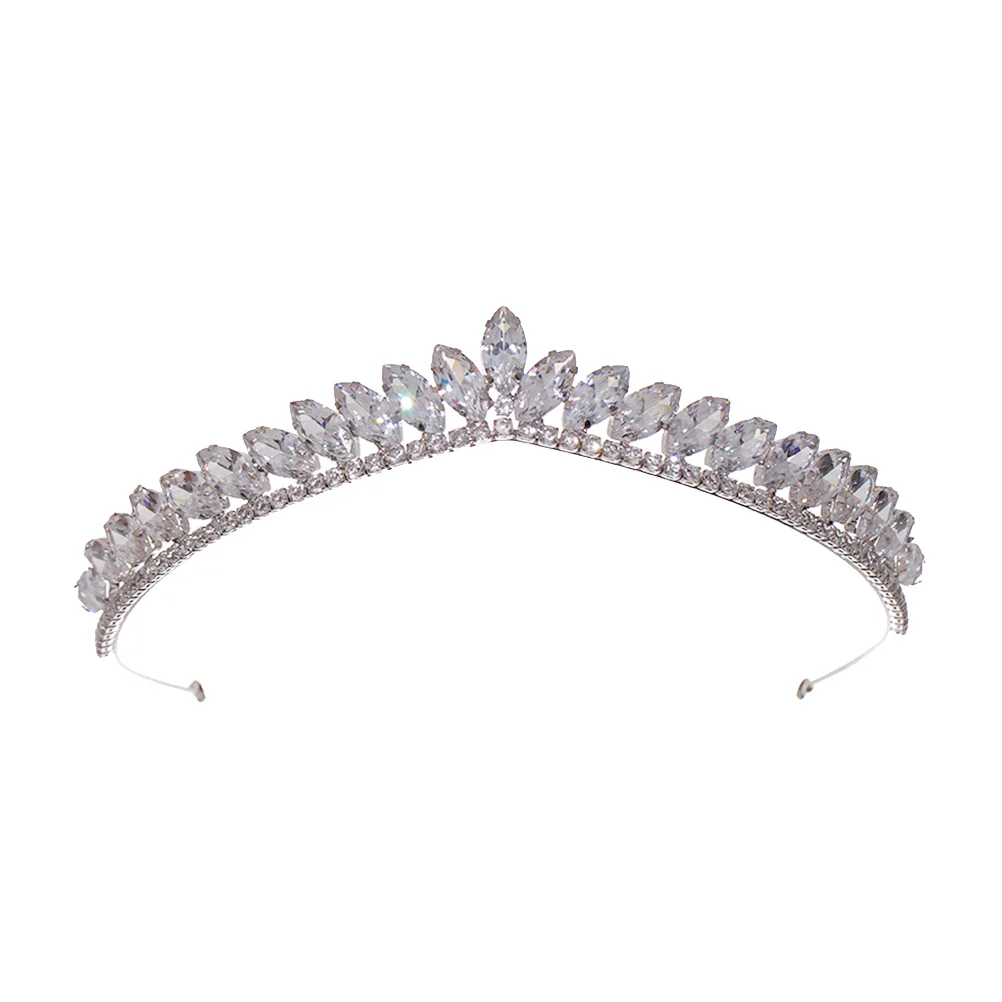 

White Headband Rhinestone Crown Wedding Halloween Hair Loop Bride Headpiece Shining Women's