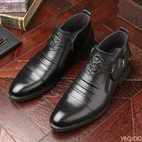 Winter Men's Elegant Boots Ankle non slip Leather Shoes British Zip Black Knight boots Pointed Punk Platform male Booties Botas - Image 2