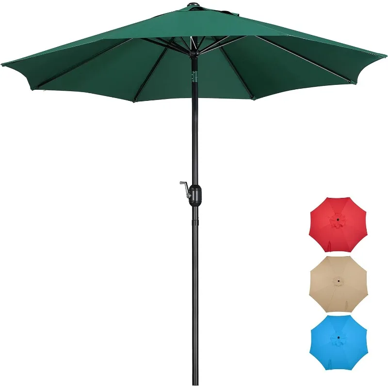 9FT Patio Umbrella Market Table Umbrella Outdoor Canopy Umbrella with Push Button Tilt & Easy Crank Lift,8 Ribs