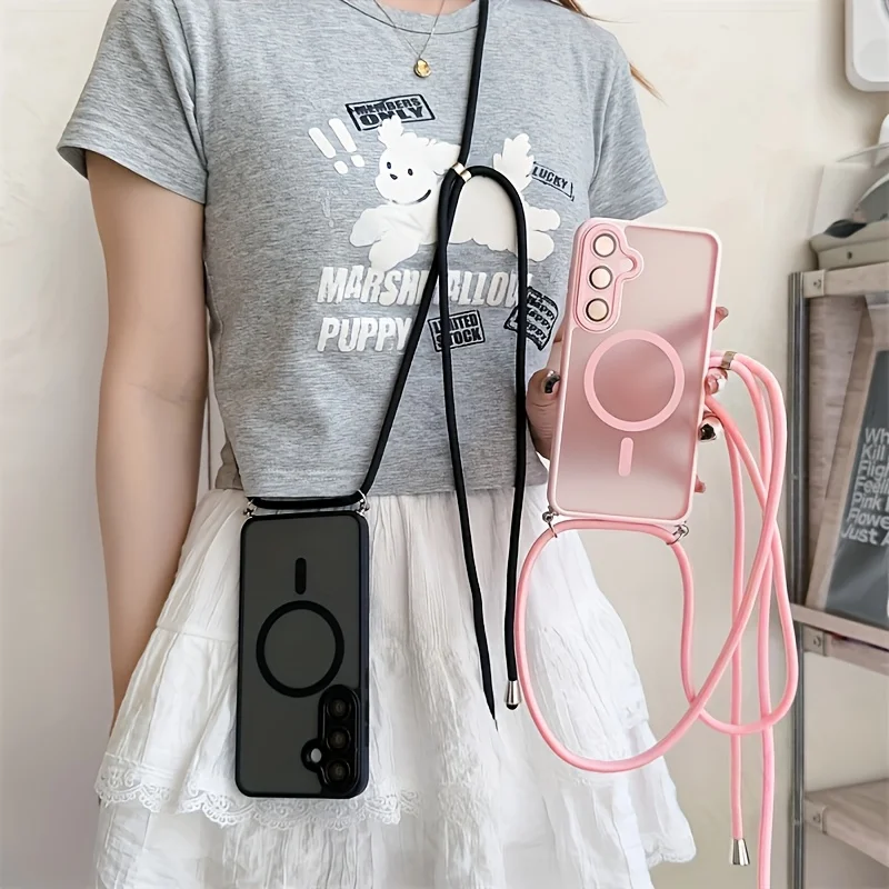 Magnetic Crossbody Lanyard Phone Case with Shockproof Hard PC Cover