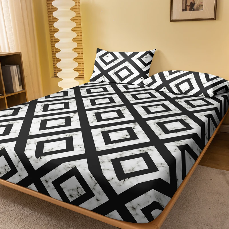 Patterned Bedsheet Black And White Back Shape Frosted Bedroom Bedding