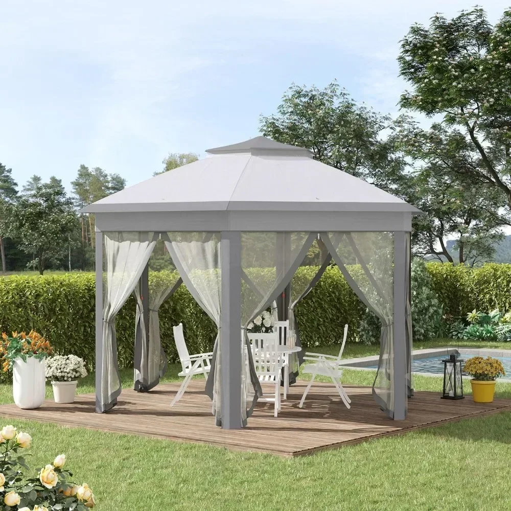 Gazebo 13' X 13' Pop Up Canopy, Hexagonal Canopy Shelter With 6 Zippered Mesh, Event Tent With Strong Steel Frame For Canopy 6
