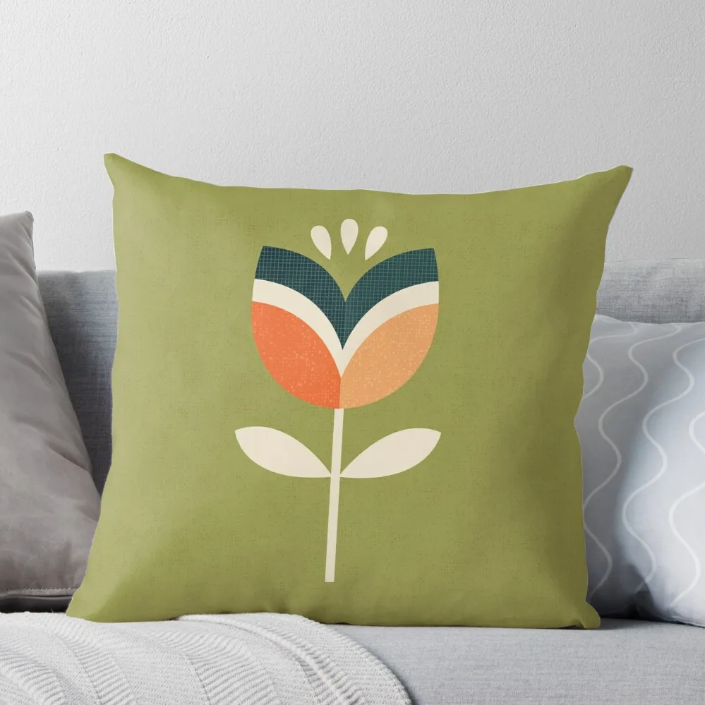

Retro Tulip - Orange and Olive Green Throw Pillow pillow pillowcase Sofa Cushions Cover