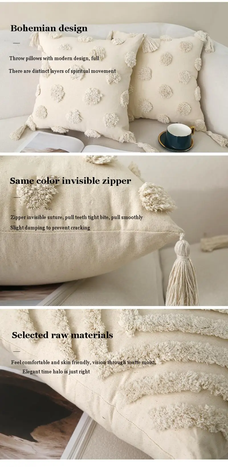 Boho Canvas Getufteter Kissenbezug Cojines Dekoration Sofa Schlafzimmer Auto Kissenbezüge Marokkanische Stickerei Kissenhüllen 30x50/45x45cm – Detail 5
