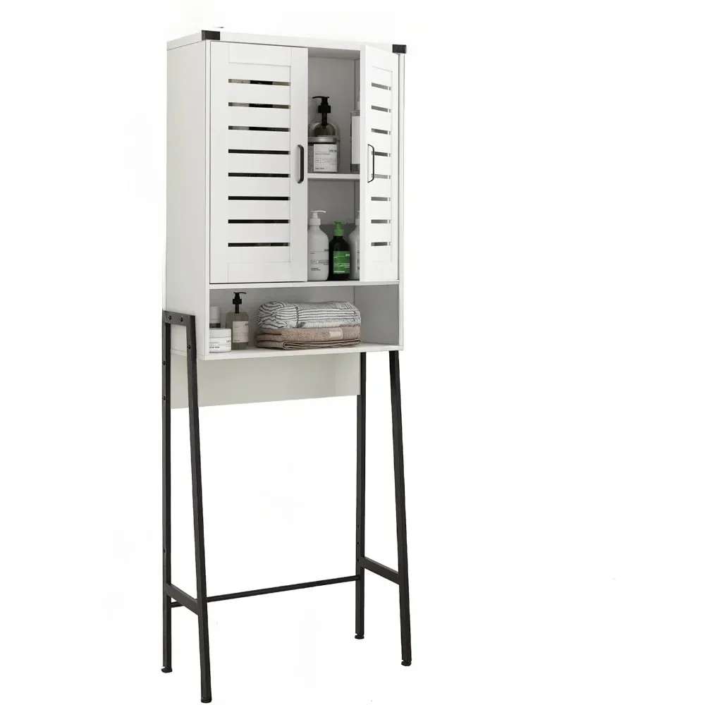 

Over Toilet Storage Cabinet with 2-Door Blinds, Freestanding Space Saver with Organizer, White