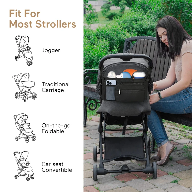 baby stroller accessories hooks Stroller Storage Bag Universal Stroller Storage Bag with Insulated Cup Holder Removable Phone Pocket and Shoulder Straps baby stroller accessories	
