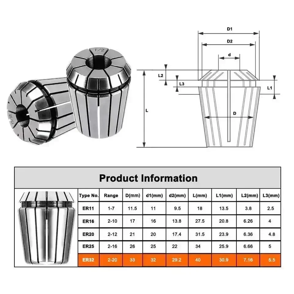 Spring Collet Tool Holder Collet Chuck Spring Collet Chuck Collet Chuck Holder Engraving Collet Chuck Collet Clamping Tool Collet Block Holder XXW Collet Set ER11 ER16 ER20 ER25 ER32 ER40 High Precision 0.008mm 0.015mm