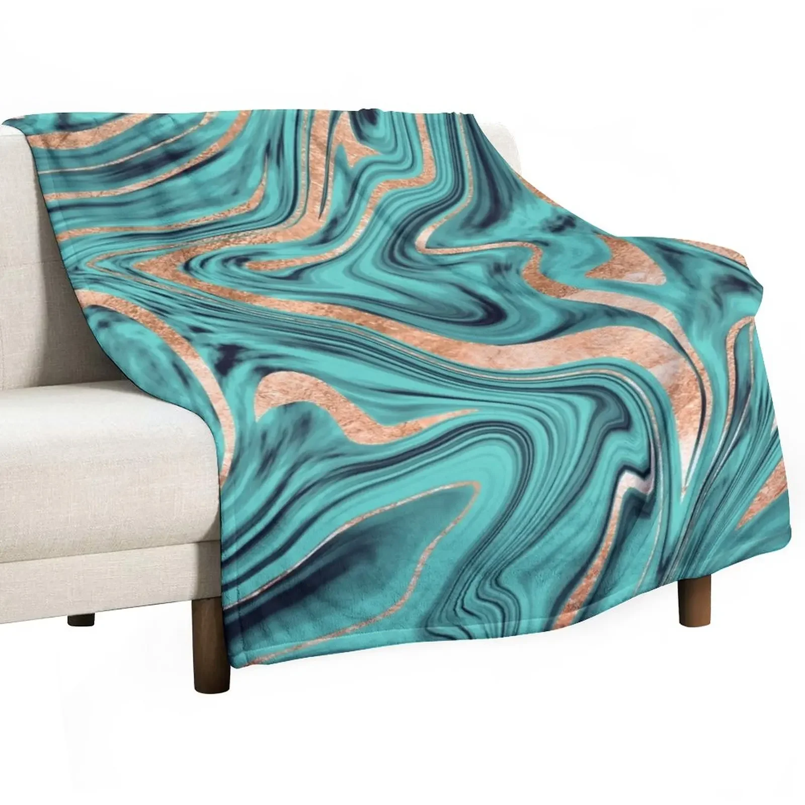 

Soft Turquoise Rose Gold Marble #1 #decor #art Throw Blanket Bed linens Loose Thermal Blankets
