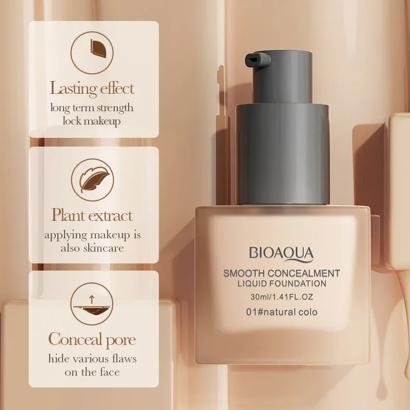 BIOAOUA Whitening Concealment Liquid Foundation 30ml Smooth Flawless BB Cream Long Term Makeup Retention Base Cream Makeup 2