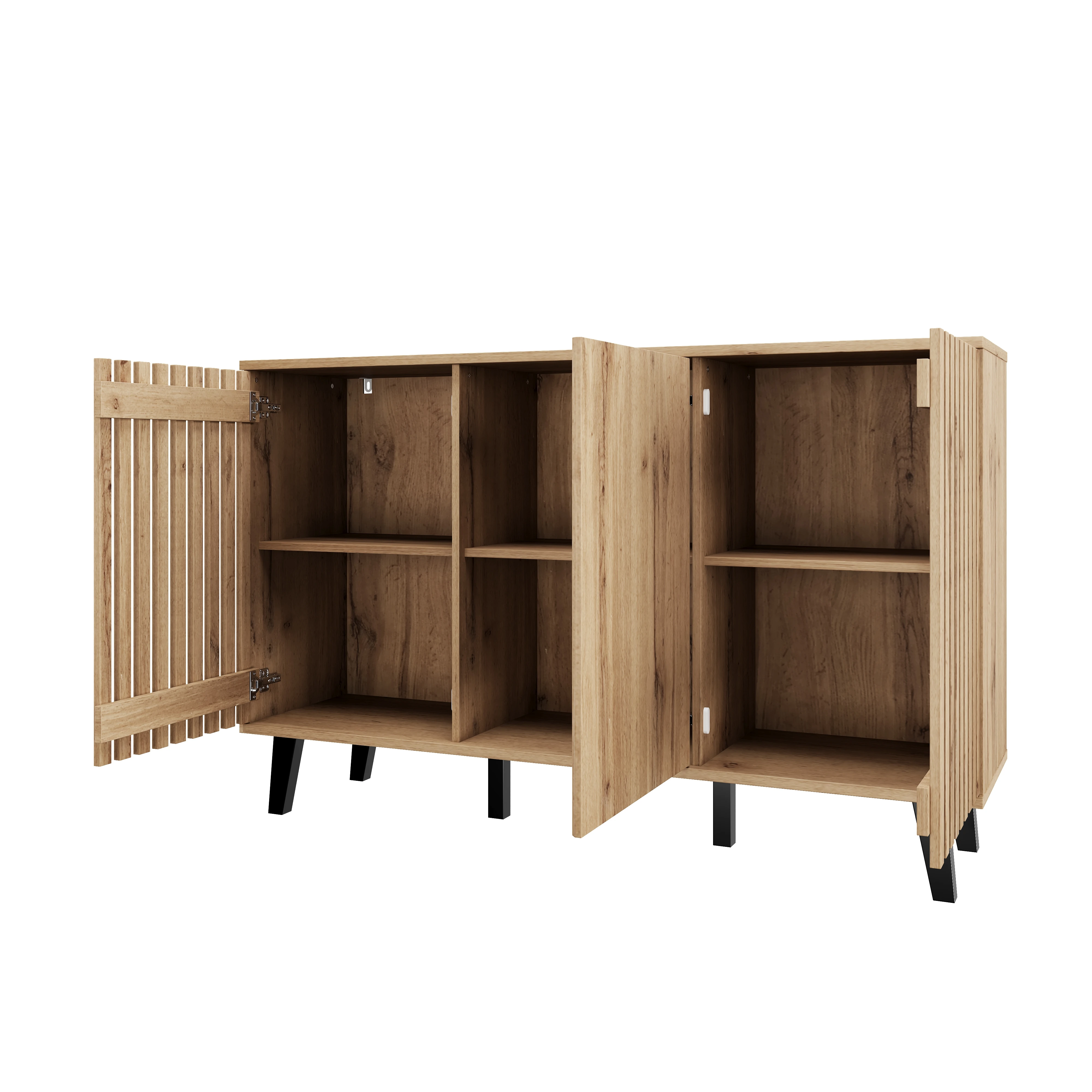 KOMHTOM 150cm Breiter 3-Türiger Seitenschrank - Wohnzimmer-Beistelltisch Sideboard mit 6 unterteilten Ablagefächern – Detail 7