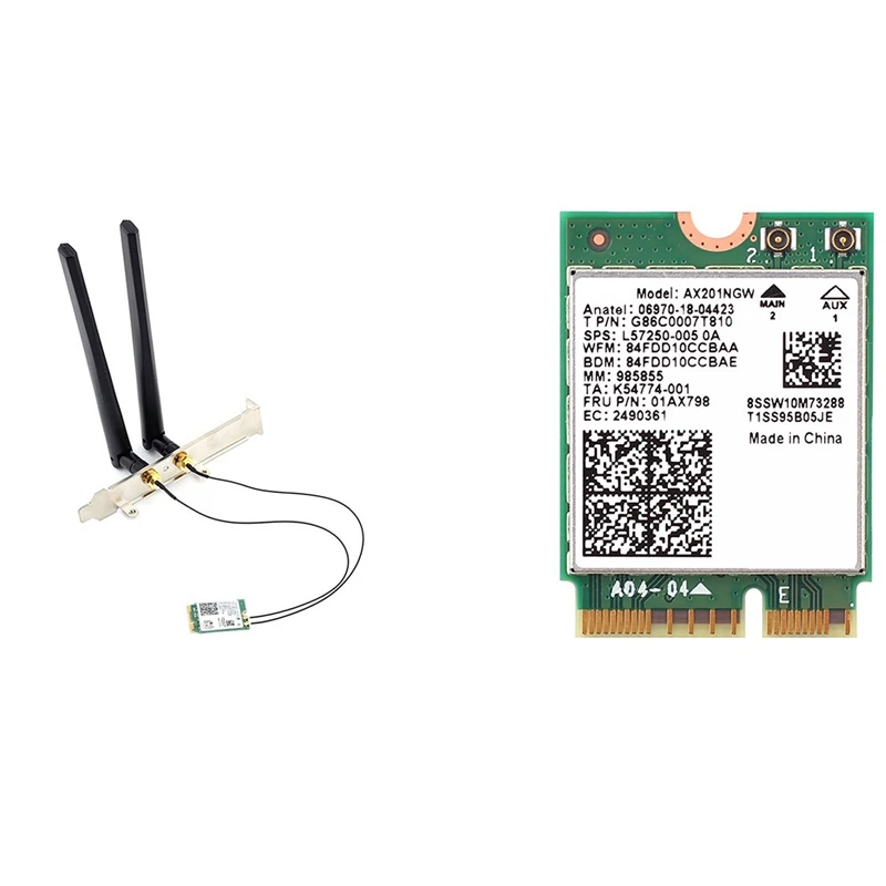블루투스 5.0 무선 와이파이 카드, 듀얼 밴드, 3000Mbps, 와이파이 6, AX201, M.2 키 E, Cnvio 2
