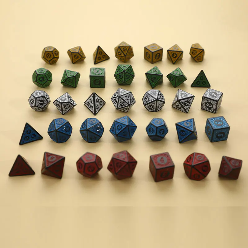 DND RPG 테이블 게임용 다각형 주사위 세트, 조각 패턴 주사위 세트, 색상 번호