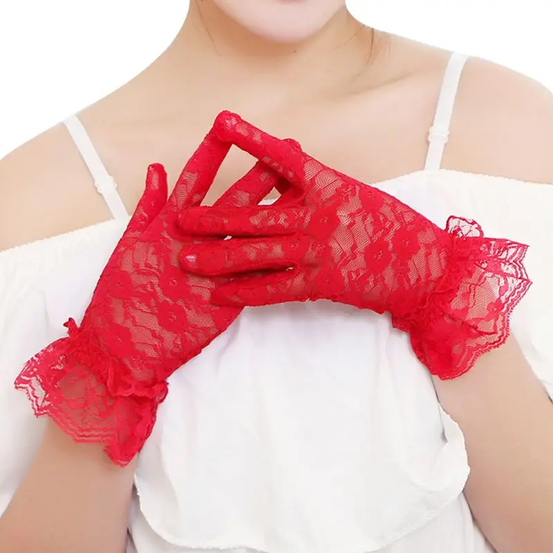 Party Sexy Dressy Gloves Women Lace Gloves Paragraph Wedding Gloves Mittens Accessories Full Finger Girls Fashion Gloves