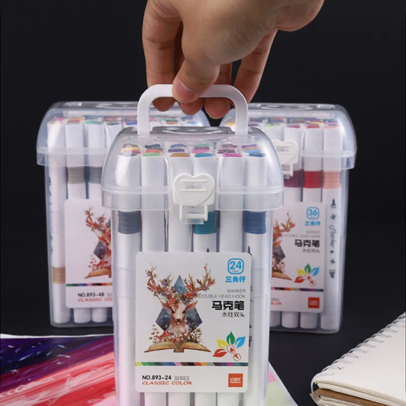 

MOKEELO 12/24/36/48 цветов на водной основе двухсторонний маркер для рисования ручка для рисования профессиональный дизайн набор для студенческих принадлежностей