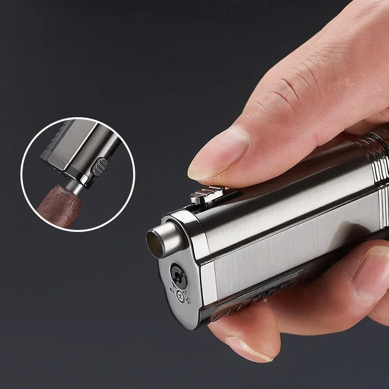 Triple Torch Butane Gas Turbine Jet Lighter Cigar Drilling Metal Outdoor Windproof Cigarette Camping Kitchen Man Gift Lighter 4