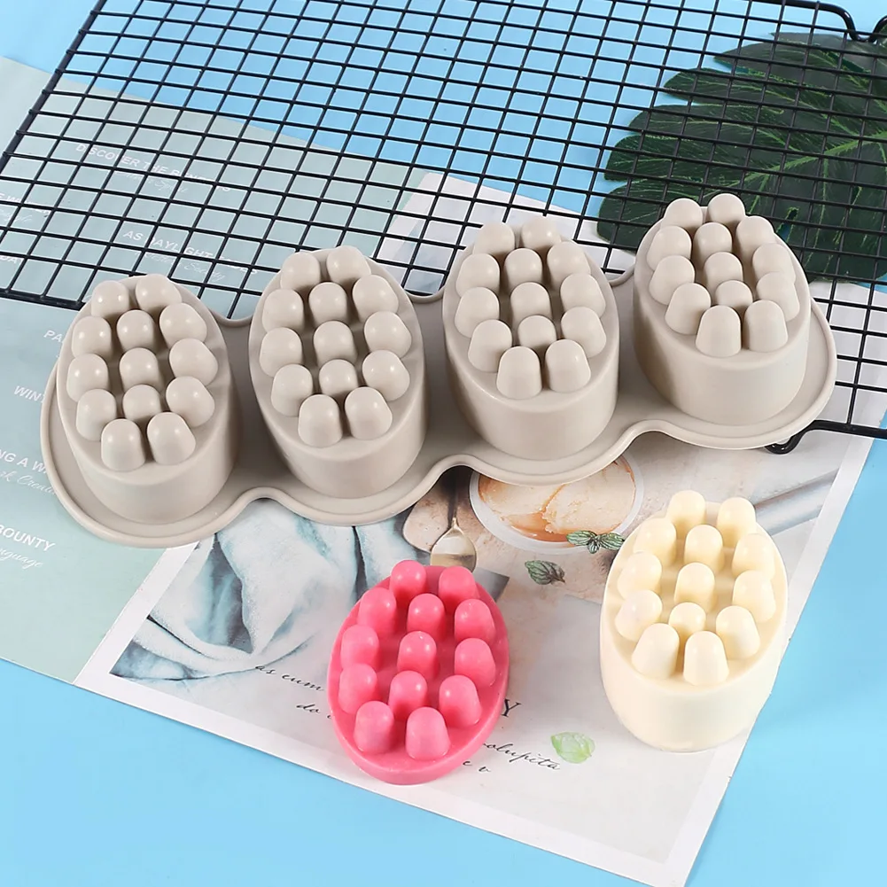 SJ 4 Cavity Silicone Soap Mold for Massage Therapy Bar Soap Making Tools  DIY Homemade Oval Spa Soaps Mould Silicone Soap Form