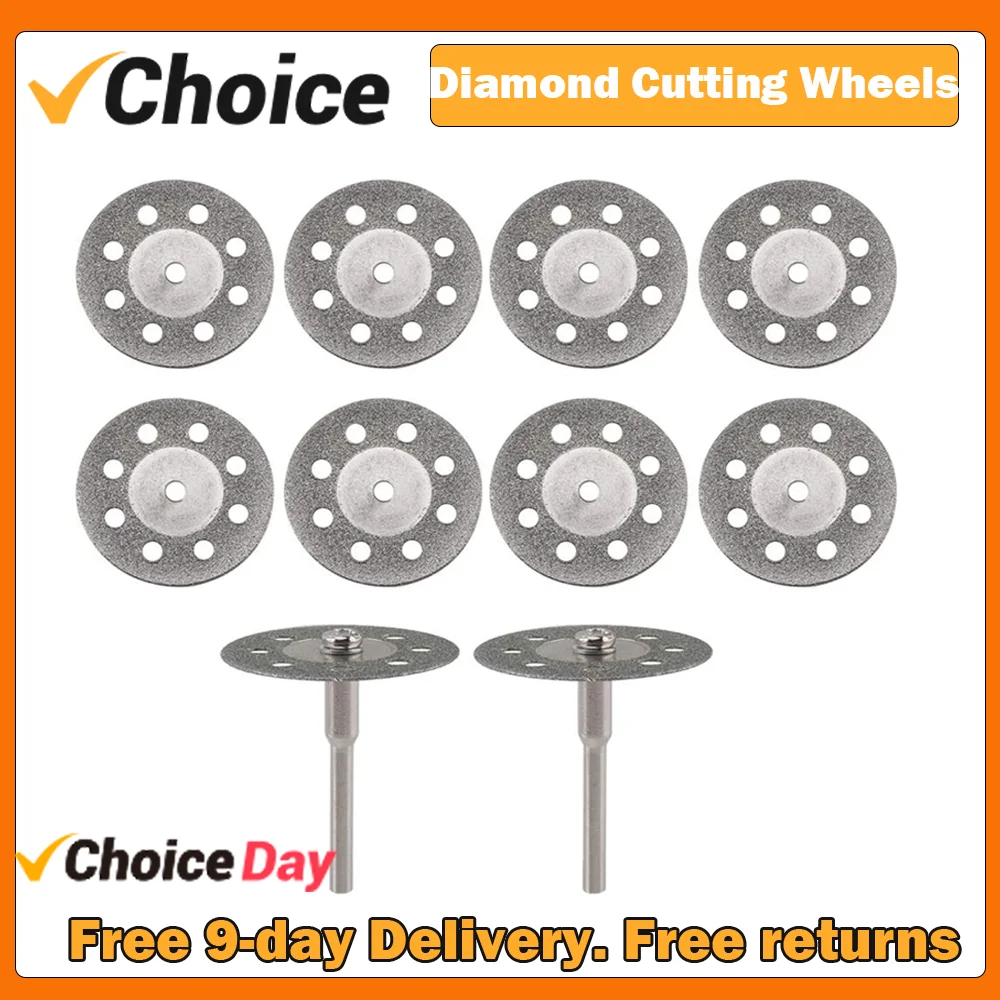 10pcs 다이아몬드 커팅 휠 22mm 직경 2pcs 3mm Mandrels 교체 디스크..