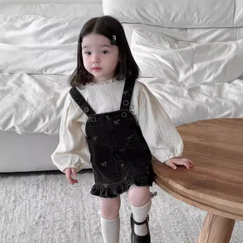 2025 Autumn New Baby Girl Denim Strap Dress Infant Girl Sleeveless Bow Dress Children Princess Dress Toddler Clothes