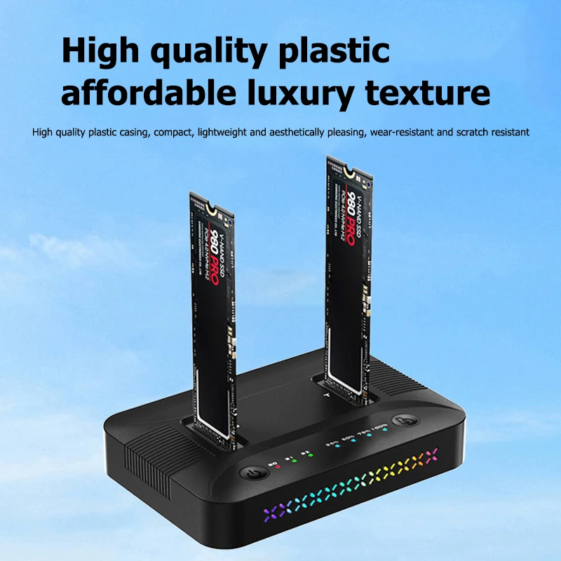 M.2 NVMe/SATA SSD 케이스 듀얼베이 도킹 스테이션 10Gbps 오프라인 복제 하드 디스크 복사기 RGB 조명 GEN2 SSD 어댑터 인클로저