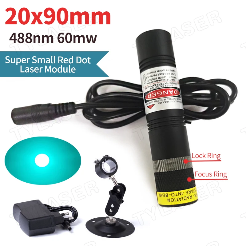 Long Distance Focusable 20x90mm Glass Lens 488nm Sky Blue Super Small Dot Laser 60mW Round Spot&Point Laser Diode Module waterproof 488nm focusable dot cyan blue laser pointer 488t 60 18350 portable flashlight