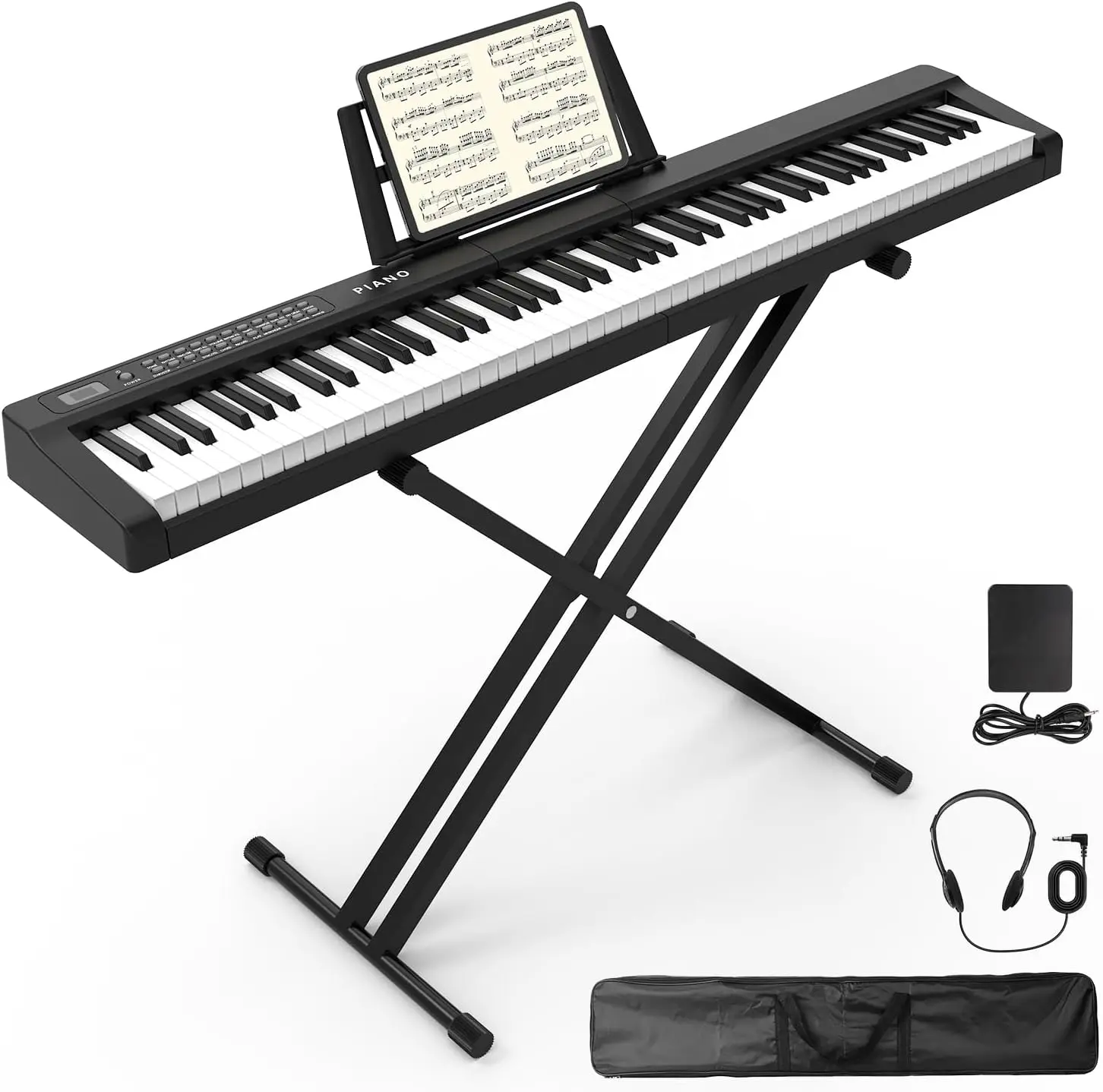 Piano 88 Key Full Size Semi Weighted Electronic Keyboard Piano Set with Stand,Built-In Speakers,Electric Keyboard