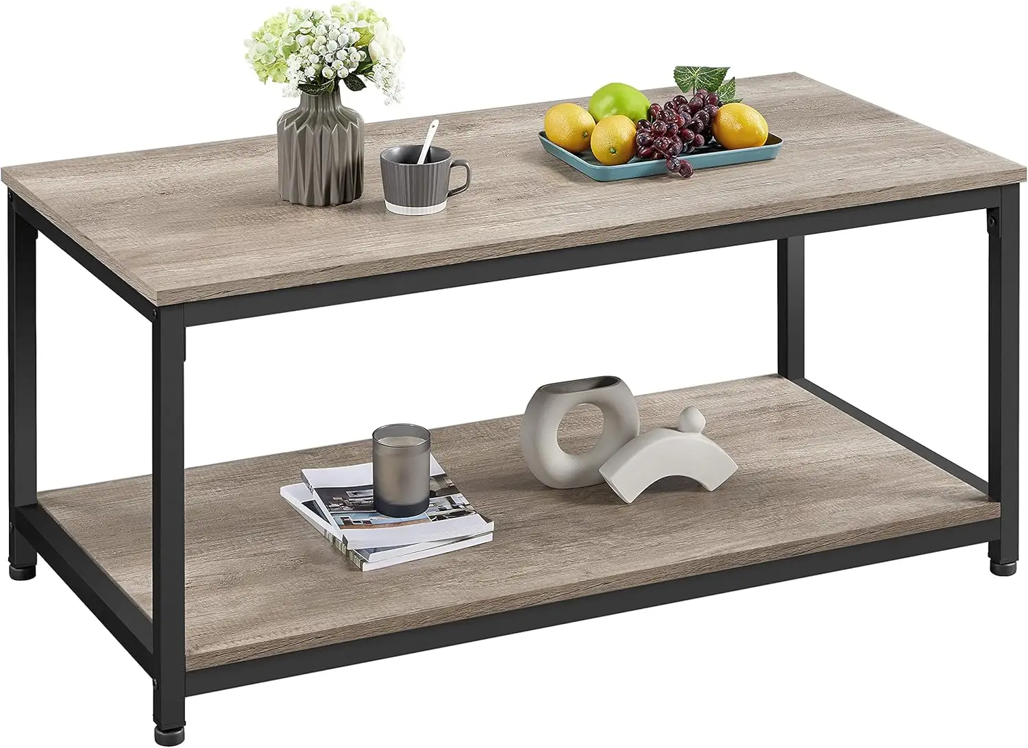 Coffee Table with Storage Shelve, Industrial Gray Coffee Table, Easy Assembly, Wooden Coffee Table for Living Room, Gray 2