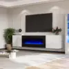 Floating Fireplace TV Stand Wall Mounted 40 "electric Fireplace Modern LED Lights Media Console Can Play 90" TV White 1