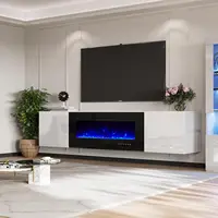 Floating Fireplace TV Stand Wall Mounted 40 "electric Fireplace Modern LED Lights Media Console Can Play 90" TV White 1