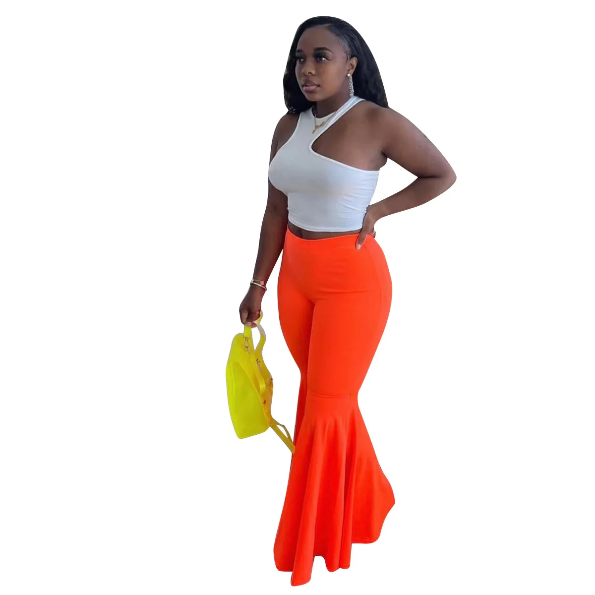 D8273 European and American women's Candy Colored Big Bell-Bottoms 5 Color Spot Sales