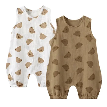 Muslin Baby Summer Romper 100% Cotton Cute Bear Newborn Jumpsuit Toddler Onesie Infant Outfit Suit for Boys Girls Clothes