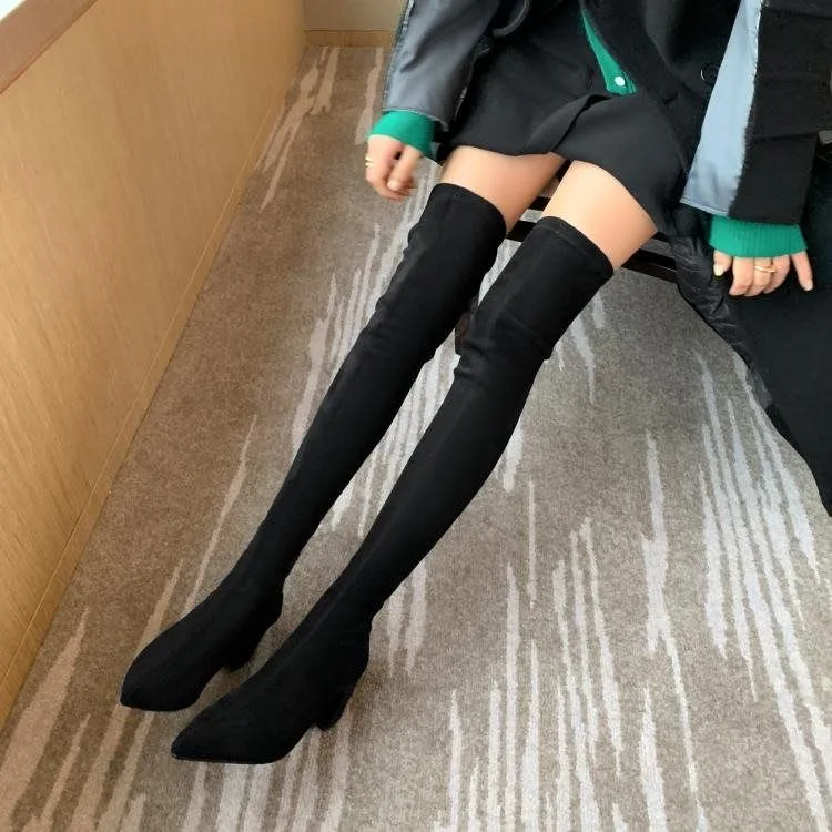 Sexy High Boots Women Winter Fashion Over The Knee Warm Botas Mujer Suede Back Zipper Pumps Sock Shoes High Heels Boots women high heel boots