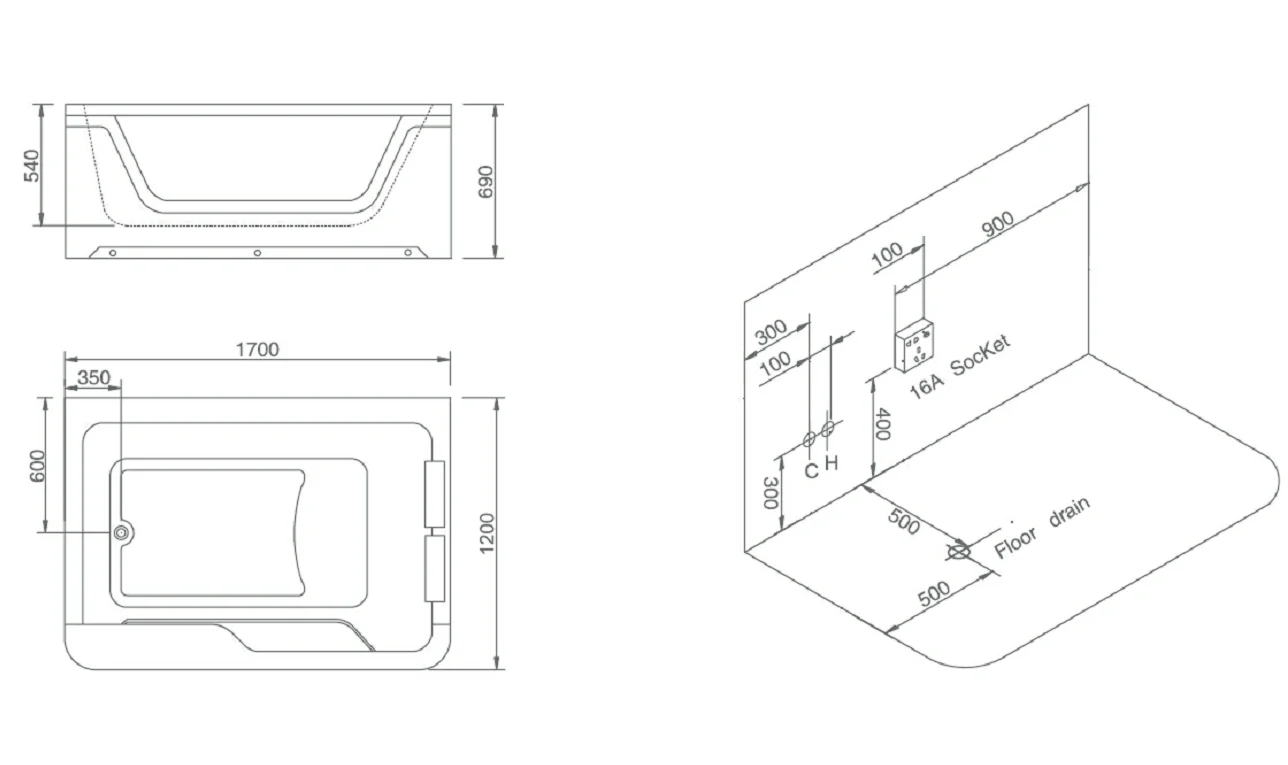 Whirlpool Massage Bathtub Sexy Spa Tub with Water Fall Air Bubble Jacket 2People Luxury Configurations 170x120x68cm 6